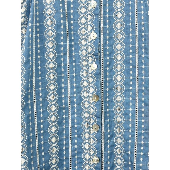 Boho Chic Shirt Dress S Cotton Sleeveless Button Up Embroidered Pockets Summer - Picture 7 of 12